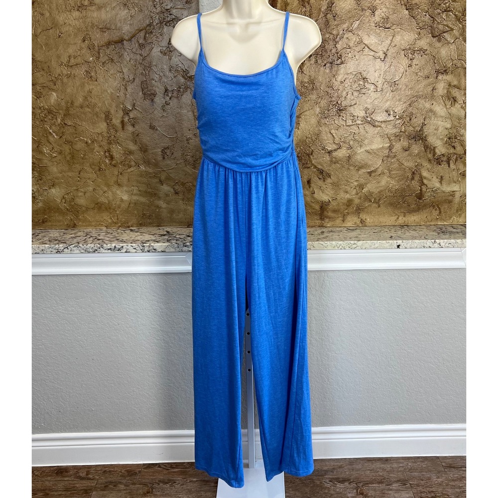 NWT Halara Adjustable Strap Ruched Wide Leg Heathered Jumpsuit Pockets Medium